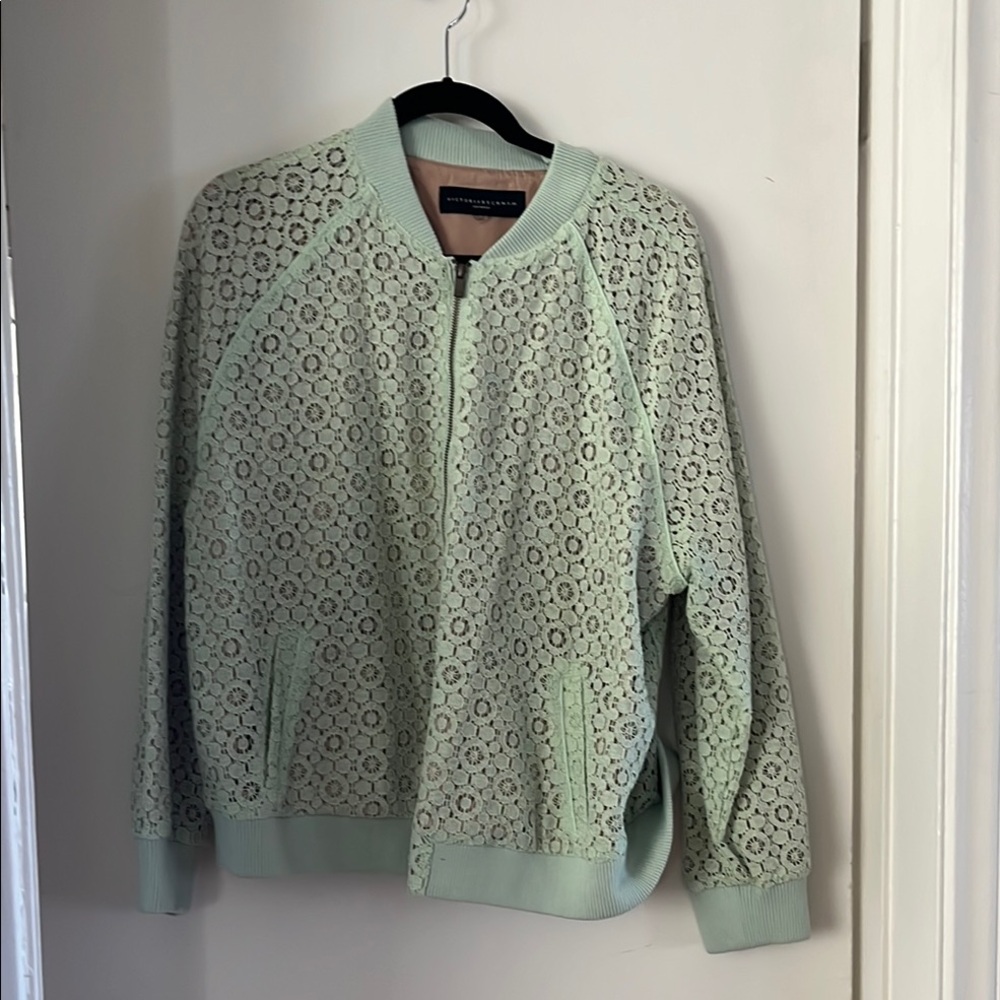 Mint Green Lace Bomber Jacket
